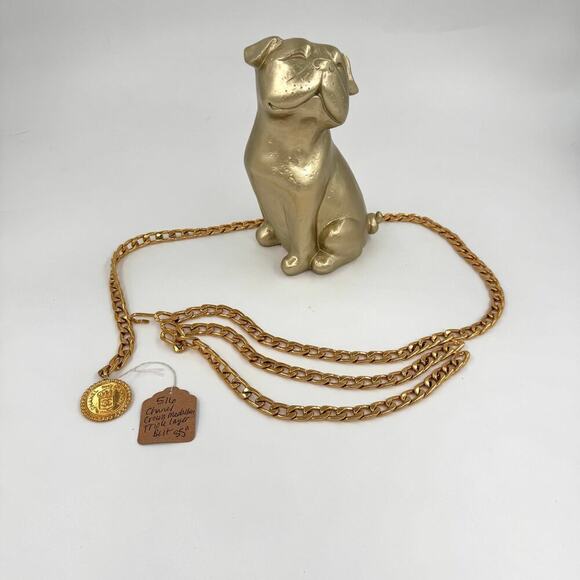 Chanel Vintage 24k Gold Plated Triple Layer Chain Belt with Crown Medallion - Picture 1 of 7
